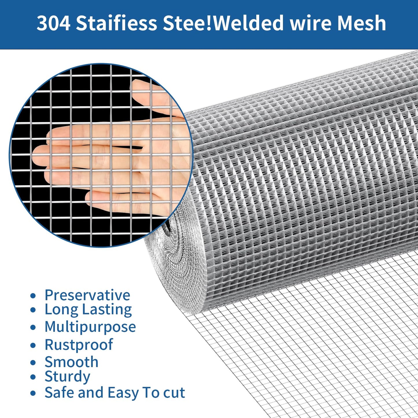 apbgwj 304 Stainless Steel Welded Wire Mesh, 1/2 inch Hardware Cloth, 19 Gauge Chicken Wire Fence Mesh Cage Poultry Garden Plant Support Containment Fence(15.7in×24ft)