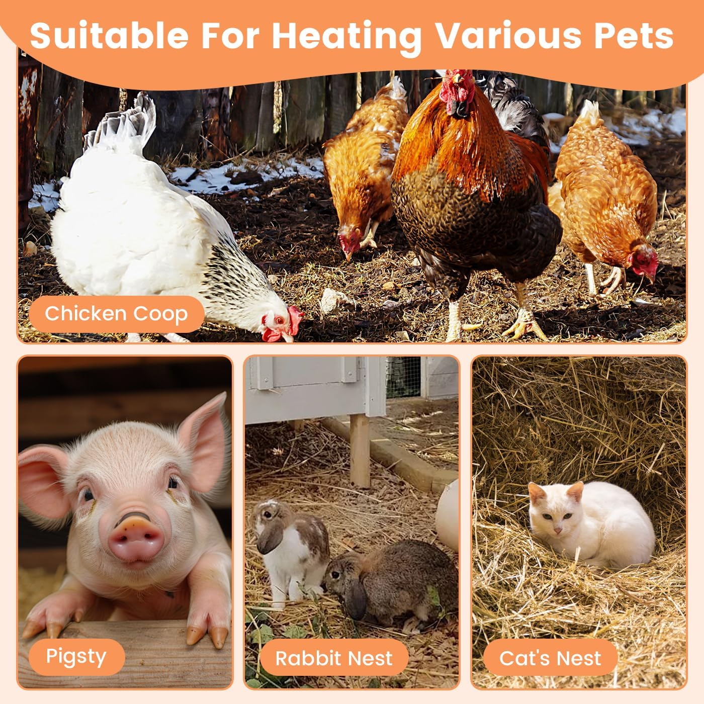 UFRYO 800W Dog House Heater, Wall Mount, 10ft Anti Bite Cord, Waterproof Control, Outdoor Pet Heater Warmer for Chicken Coop Kennel Barn Cat Cage Rabbit Livestock (800, Watts)