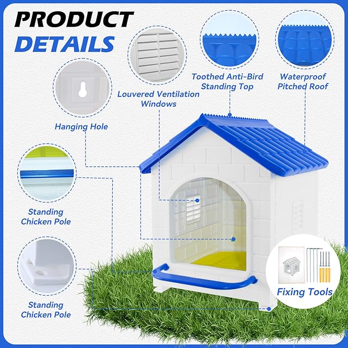 1 Pack Chicken Nesting Box,Waterproof Plastic Chicken Coop,Wall & Floor Nest Box for Hens,Ducks, Rabbits and Other Poultry (Blue)