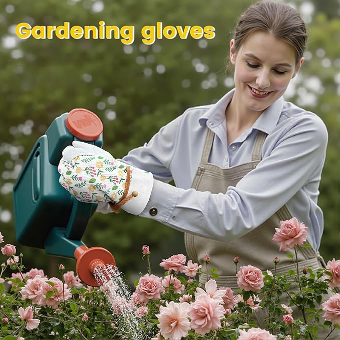 Gardening Gloves Thorn Proof, Breathable Garden Gloves for Women, Leather Work Gloves for Pruning, Planting
