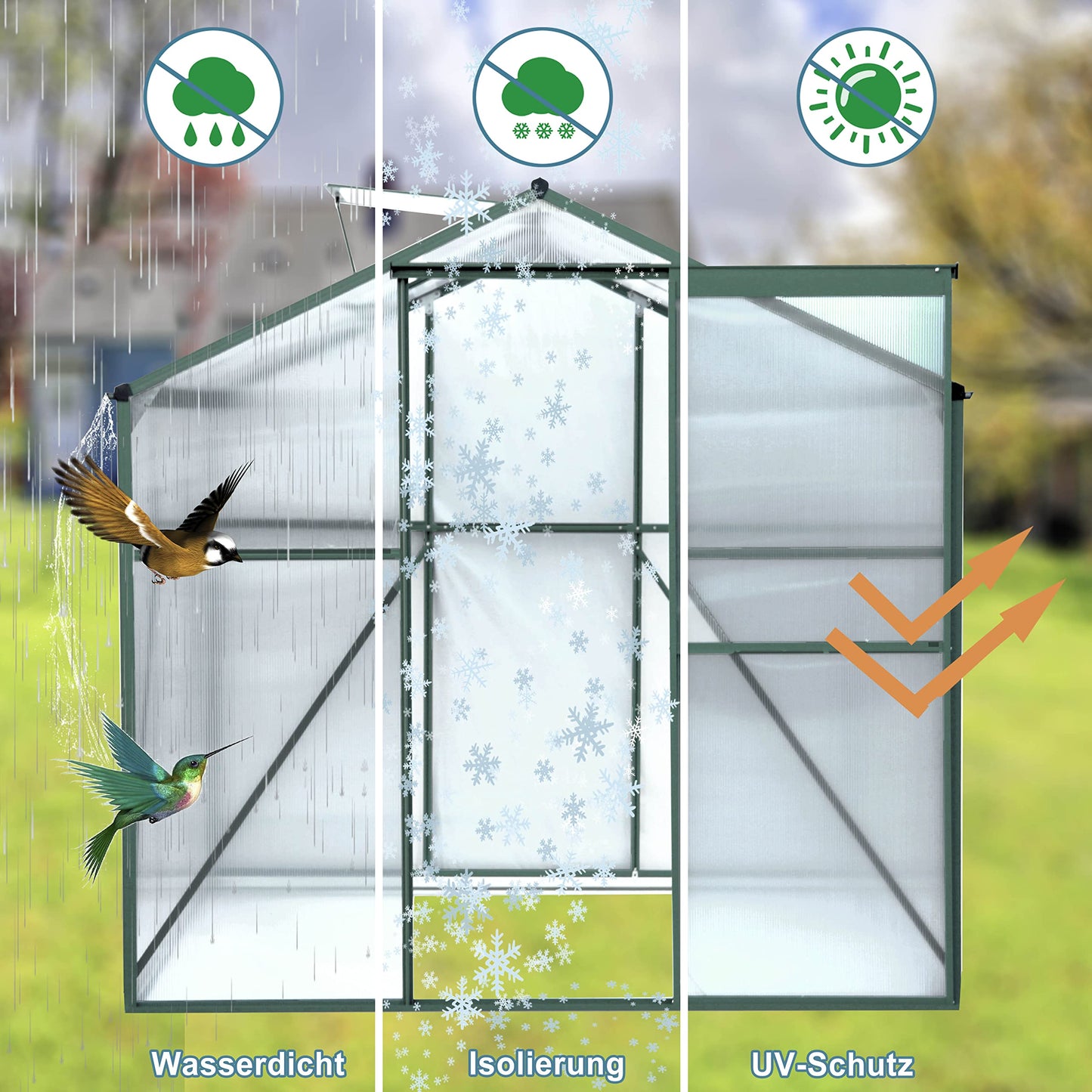 Acosure 8x6 FT Greenhouses for Outdoors, Outside Heavy Duty Walk in Green House for Garden Plants, UV Protection Adjustable Roof Vent, Thermostatic Waterproof and Insect Resistant, Green