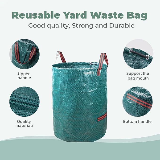 2x72Gallons+1x34Gallons (Free Gloves) Garden Leaf Bags,Reusable Heavy Duty Yard Waste Bag Set,Standable Design and Reinforced 4 Handles for Leaf,Grass,Debris,Camping Trash