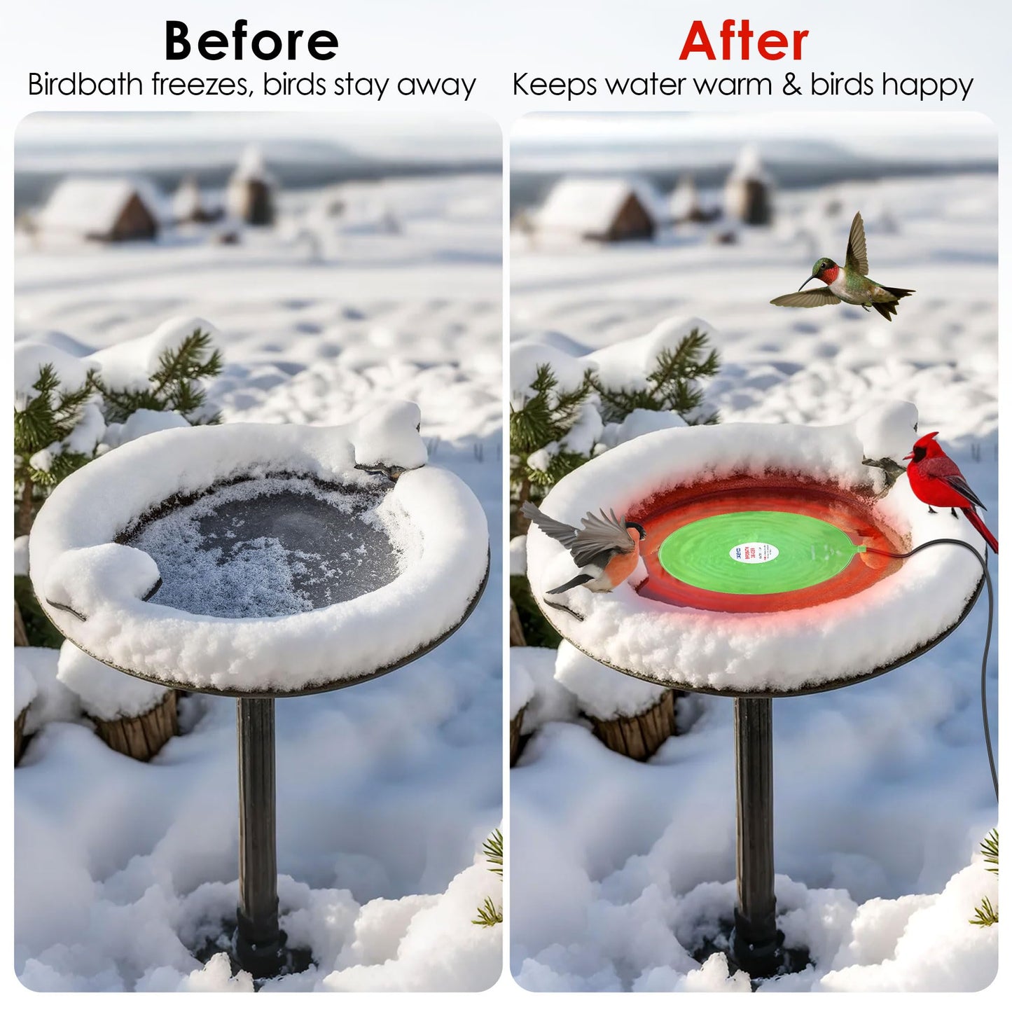 Dreyoo 60W Bird Bath Heater, Submersible De Icer for Outdoor Winter Use, Thermostatic Control, IP65 Waterproof, Chicken Water Heater for Birds, Poultry, Livestock, Wildlife Drinking
