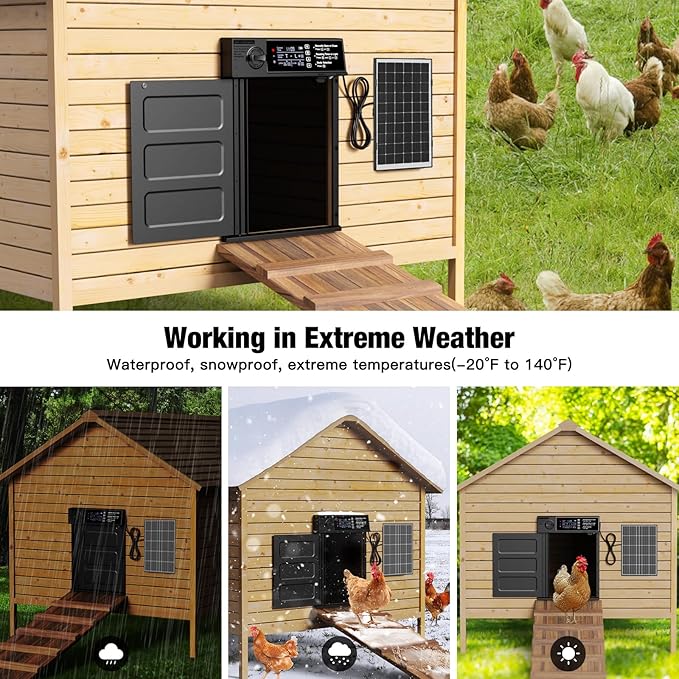 Automatic Chicken Coop Door, Large Size Solar Powered Coop Door with Opening in Emergency, Anti-Pinch, Timer & Light Sensor, Aluminum Waterproof Auto Chicken Door, with 7W Solar Panel