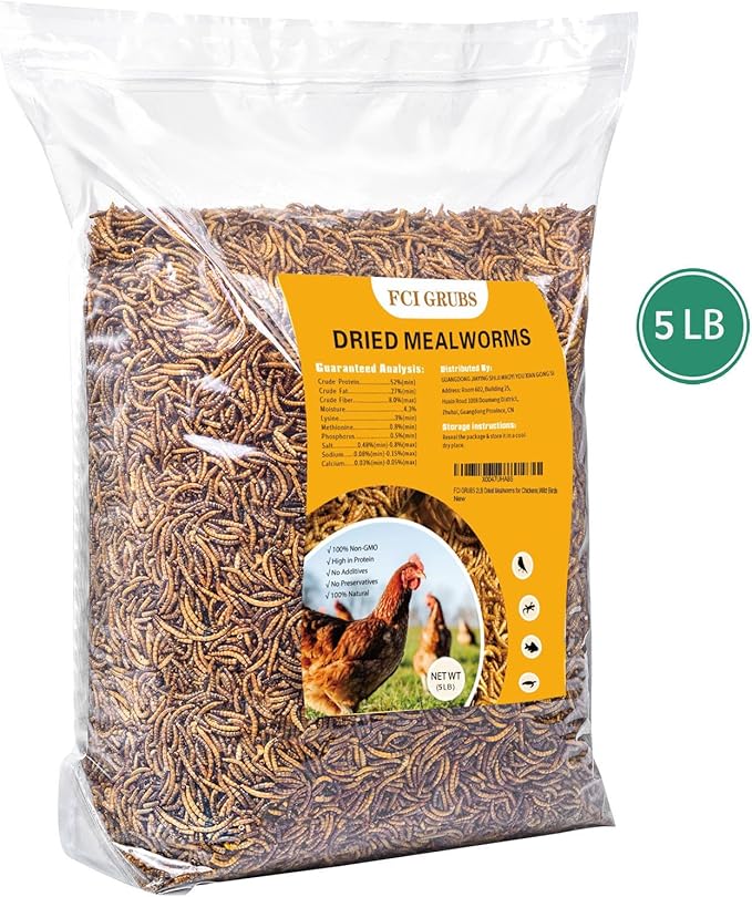 Dried Mealworms 5LB-High Protein Chicken Feed,More Protein,No Additives,Premium Organic Non-GMO,Rich in Protein Meal Worms for Chickens,Wild Birds,Laying Hens,Turkeys-Nutrient-Rich Mealworms