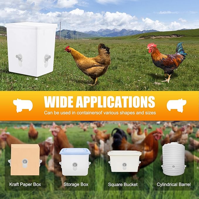 Chicken Feeder Port 8pcs Poultry No Waste Port Kit with Stopper Lid, 1 Hole Saw, DIY Automatic Reusable Coop Feeders, Rain Proof Gravity Feeding Geese Duck Hens Rooster for Bucket Barrel Bin (White)