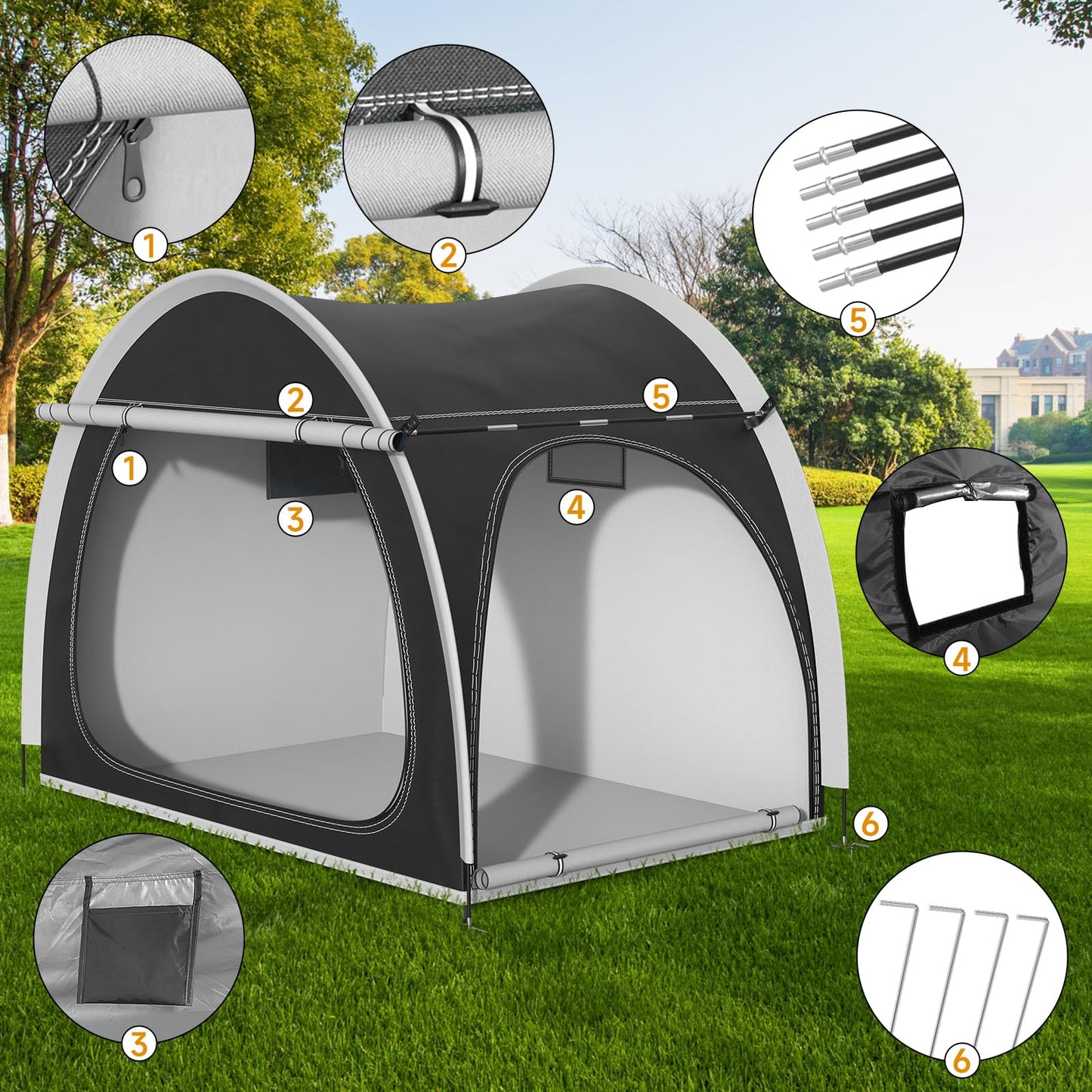 RAOOT Bike Storage Shed Tent, Oversized Storage Tent for 3-4 Bikes, Portable Foldable Garage/Garden Storage Tents, Waterproof Anti-uv Outdoor Bicycle Cover