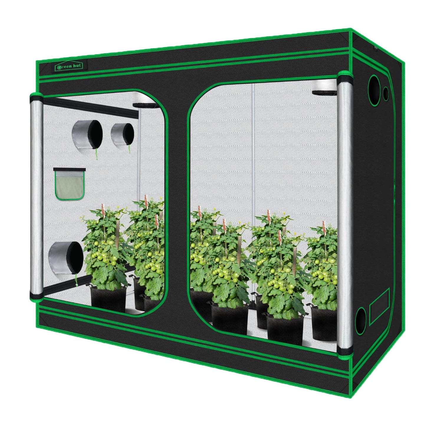 Green hut Grow Tent 96"x48"x78" 600D Mylar Hydroponic Indoor Grow Tent with Observation Window, Removable Floor Tray and Tool Bag for Indoor Plant Growing 8x4