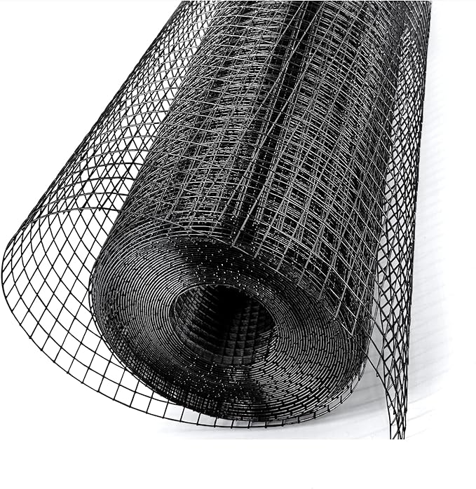 1/2 inch Hardware Cloth 48" x 50' 19 Gauge - Black Vinyl Coated Mesh Roll Perfect for Chicken Wire Fencing and Garden Protection, Ideal Tree Guard Solution