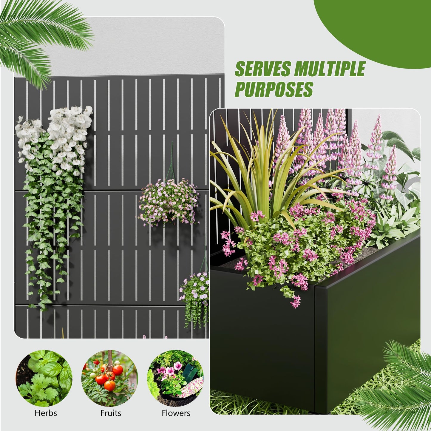 Casaphoria 72"x35" Metal Raised Garden Bed with Trellis(2 Pack), Outdoor Planter Box with Wheels & Drainage Holes for Climbing Plants, Flowers, Elevated Garden Kit with Privacy Screen, Black-Fence