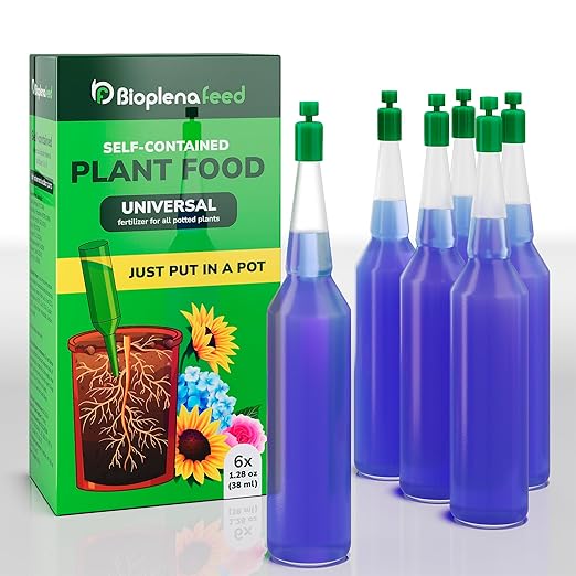Easy Use Plant Food (6-Pack) | No-Mix Liquid Fertilizer Spikes for Indoor Plants & Flowers | Self-Feeds for 15 Days | Bloom Booster for All Houseplants | Made in The USA