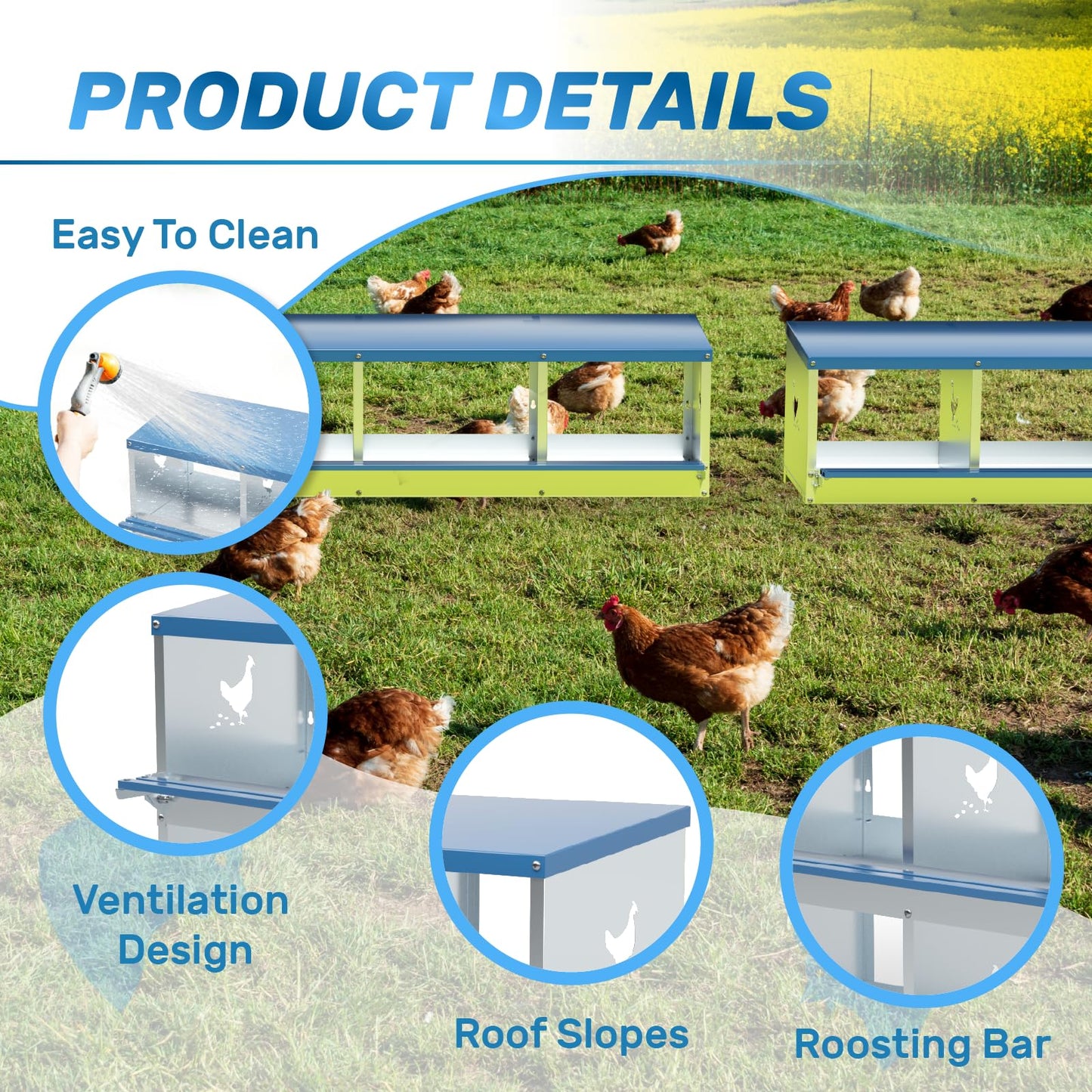 Kinchoix Chicken Nesting Box for Laying Eggs 3 Holes Metal Nest Box for Chicken Hens Ducks Poultry Protect Eggs Chicken Coop Easy Egg Collection Wall Mount Nest Box for Chicken Coop