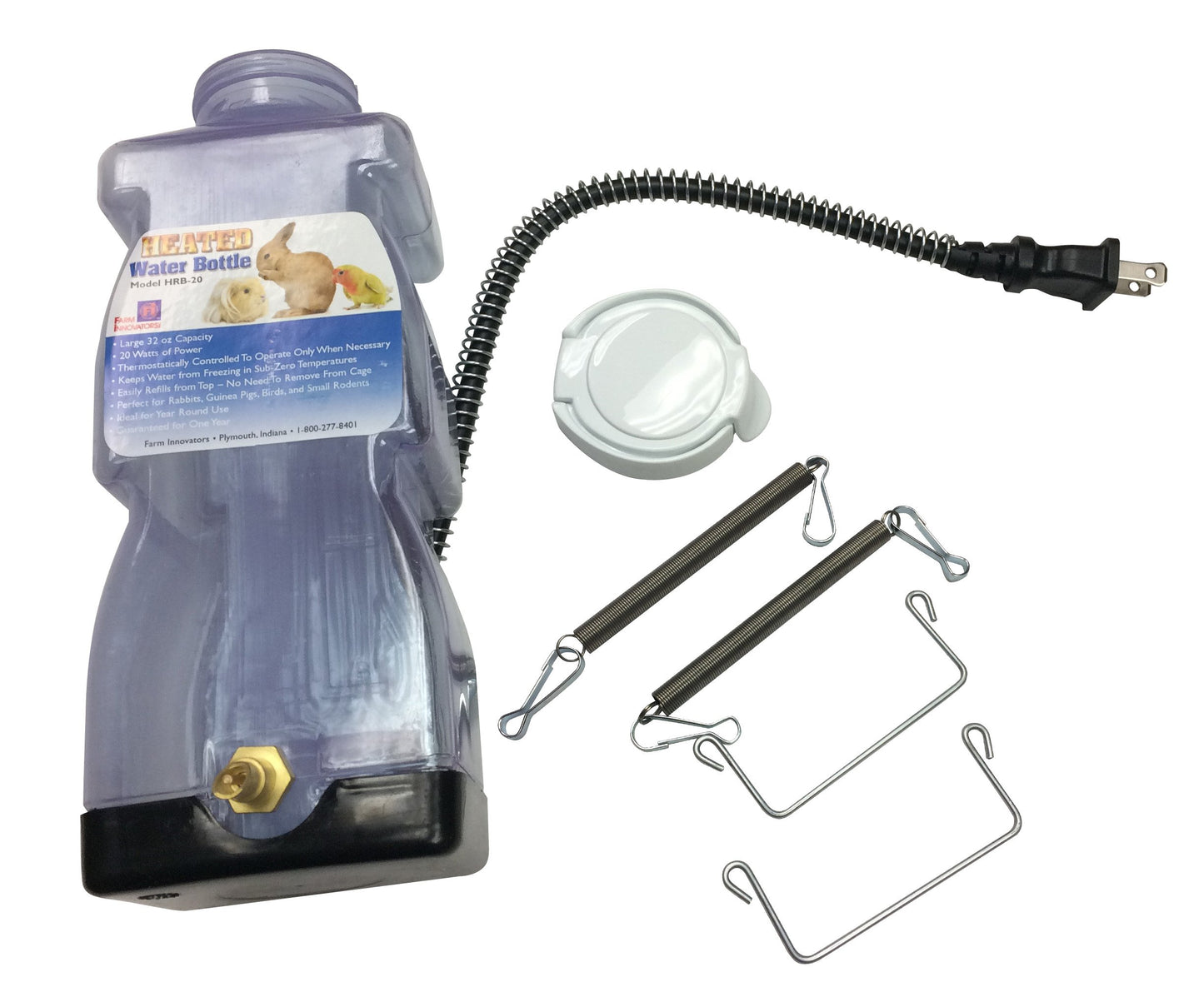 Farm Innovators Model HRB-20 Heated Water Bottle for Rabbits, 32-Ounce, 20-Watt, 4.2 x 4.2 x 11.5 inches, 1 Pound