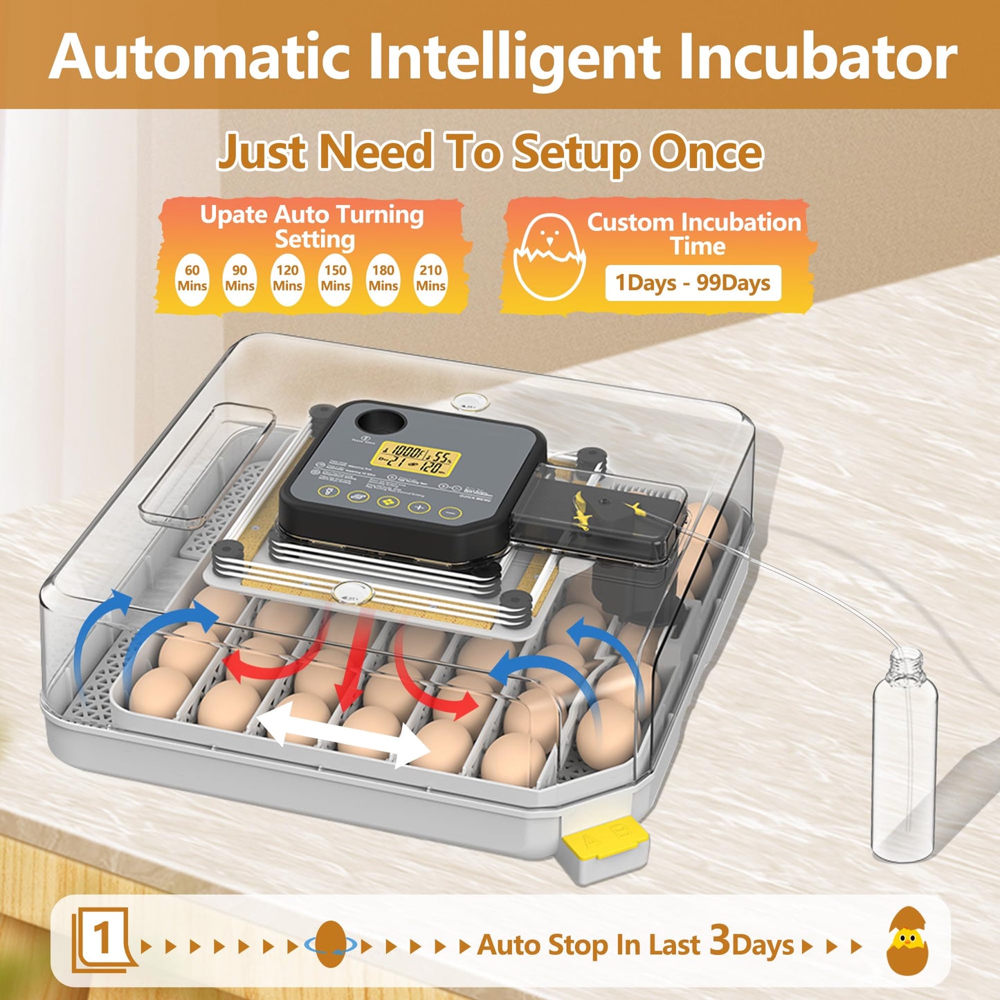 New Egg Incubator with Automatic Egg Turning and Humidity Control and Alarm, Incubators for Hatching Eggs at Home(Chicken, Goose, Bird, etc), with Display and 360° View, Backyard, Farm (Black-48 Eggs)