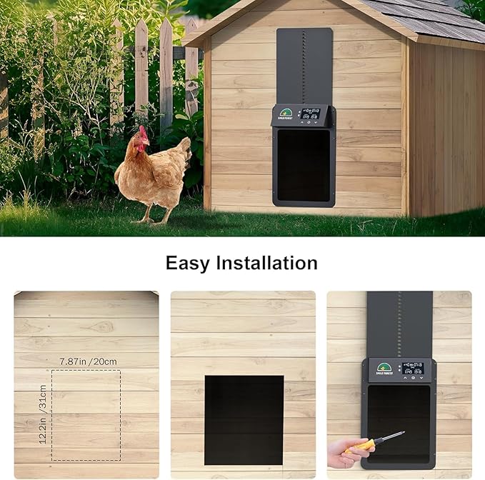 Automatic Chicken Coop Door,Solar Powered Chicken Coop Door with Multi-Mode,Aluminum Automatic Chicken Door,Anti-Pinch Coop Door with LCD Display,Automatic Coop Door with Timer&Light Sensor