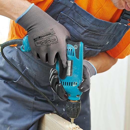COOLJOB 10 Pairs Nitrile Dipped Safety Work Gloves with Grip, Non-slip Rubber Coated Bulk Garden Gloves for Men, Heavy-duty Oil Resistant for Truck Driver, Warehouse Box Handler, Xlarge, Gray Blue