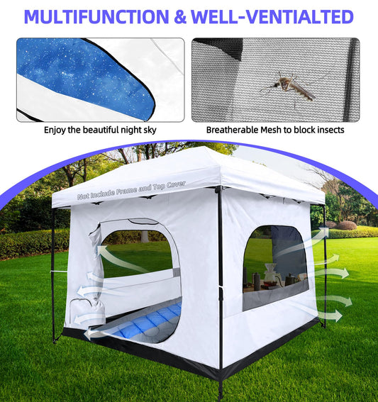Joramoy Camping Cube for 10×10 Pop Up Canopy, Converts Straight Leg Canopy into Camping Inner Tent, Portable Vented Cube Tent with Full Floor(Frame/Top NOT Included)