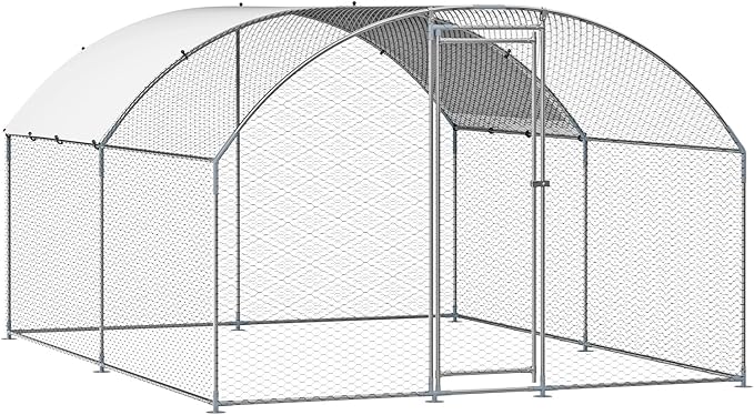 VEVOR Large Metal Chicken Coop with Run, 13.1 x 9.8 x 6.5 ft Walkin Chicken Coop for Yard with Waterproof Cover, Dome Roof Large Poultry Cage for Hen House, Duck Coop and Rabbit Run