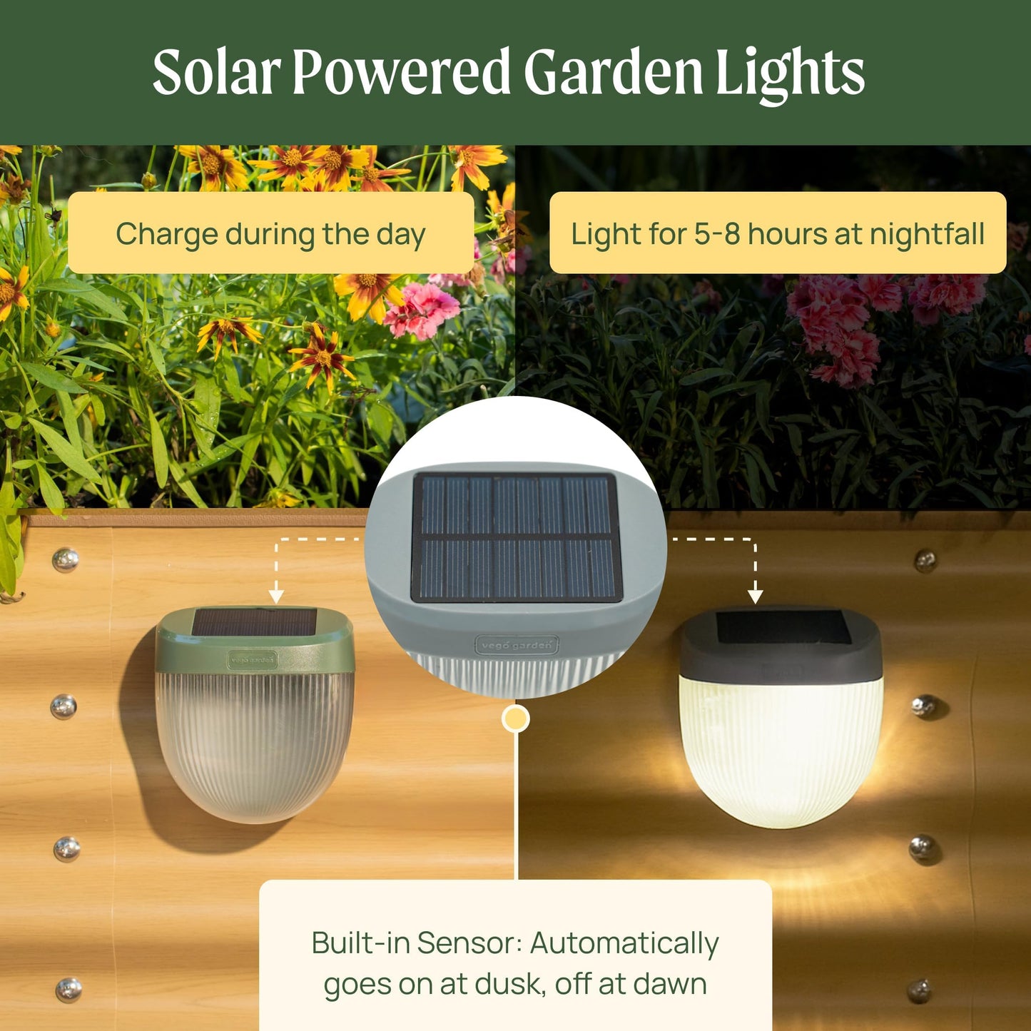 Vego garden 17" Tall 9 in 1 Raised Garden Bed Terra Cotta with 4-Pack Solar Garden Lights