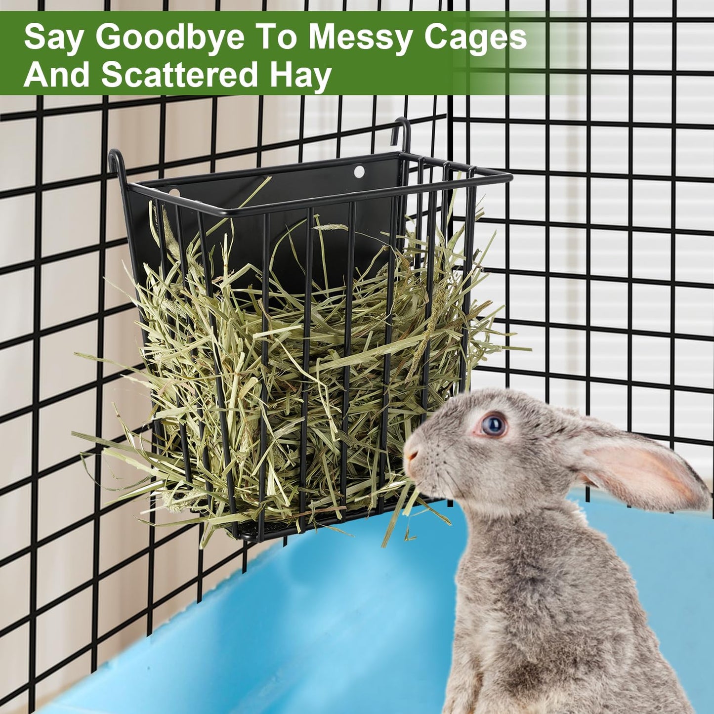 LUAVIARU Upgrades Rabbit Hay Feeder - Guinea Pig Hay Feeder - Metal Frame Hay Rack with Adjustable Hook - Less Wasted - for Guinea Pigs - Chinchilla Bunny Cage Accessories - Bunny Feeder