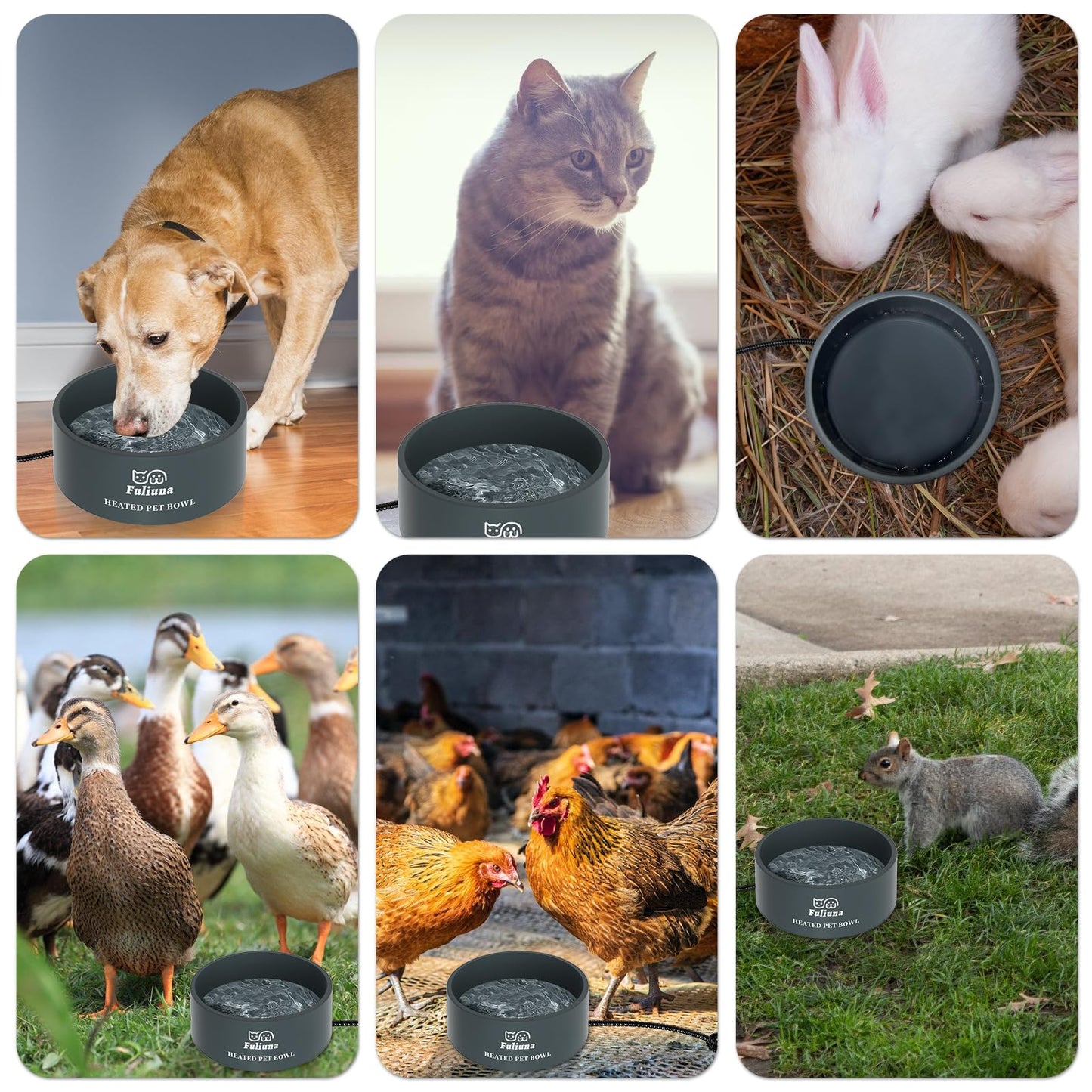 Fuliuna Large Heated Water Bowl, Outdoor Heated Dog Bowl with Chew Resistant Power Cord, Thermal Bowl Provide Drinkable Water in Winter, Heated Pet Bowl for Cat Rabbit Chicken Duck Squirrel 0.85 Gal