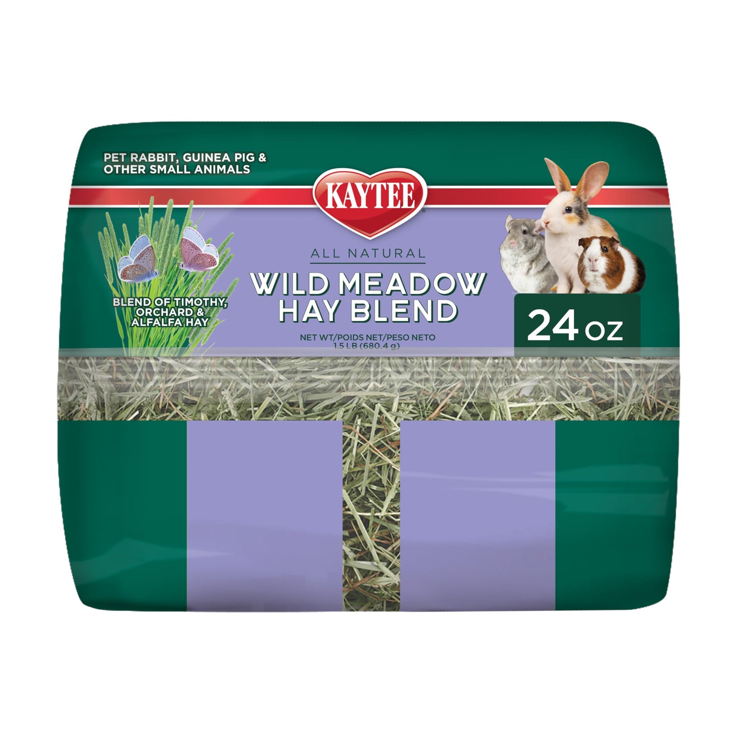 Kaytee All Natural Timothy Hay Wild Meadow Hay Blend for Guinea Pigs, Rabbits & Other Small Animals, 24 Ounce
