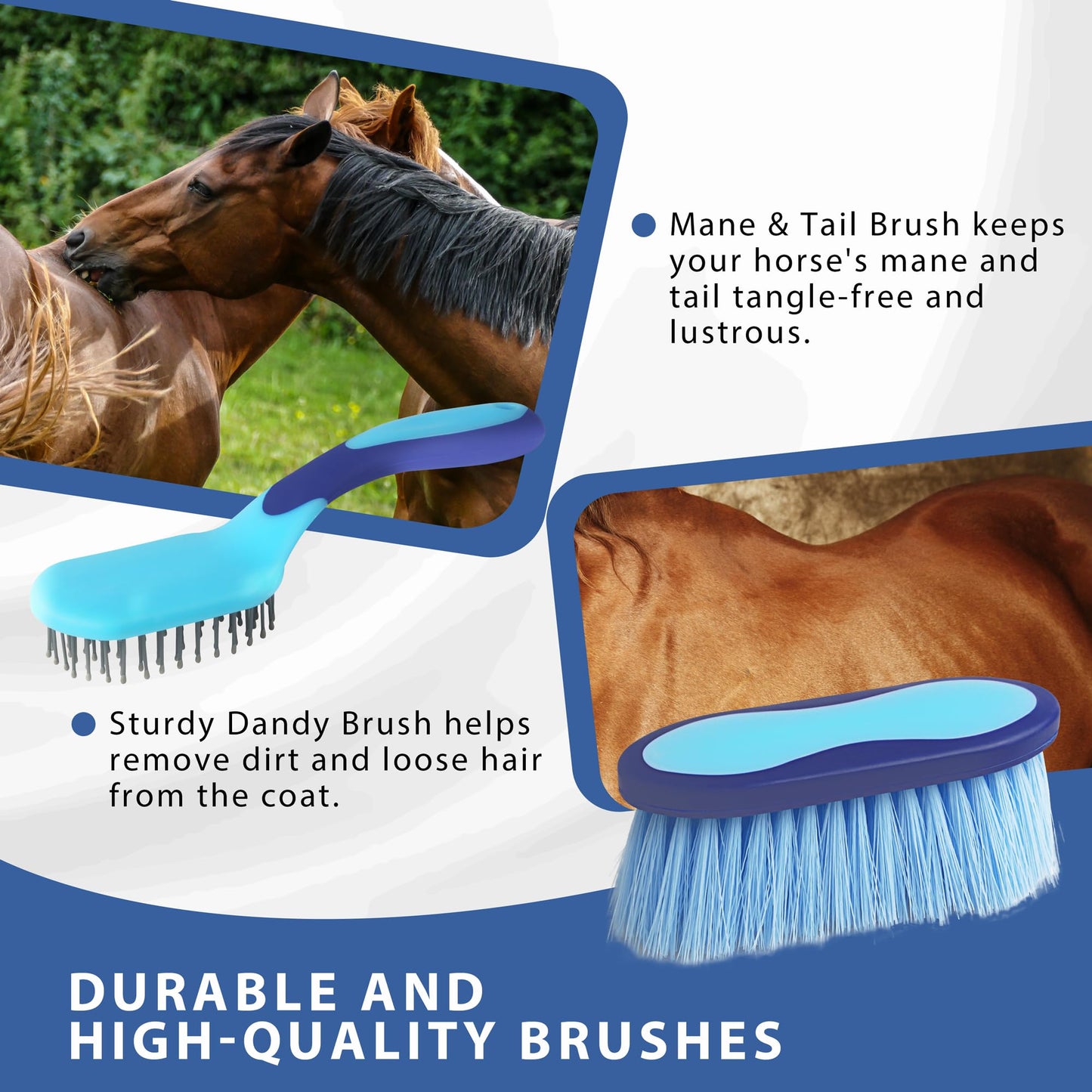 HackFond Horse Grooming Kit 9pcs Horse Brushes Equine Grooming Brushes Tack Room Supplies Set with Organizer Tote
