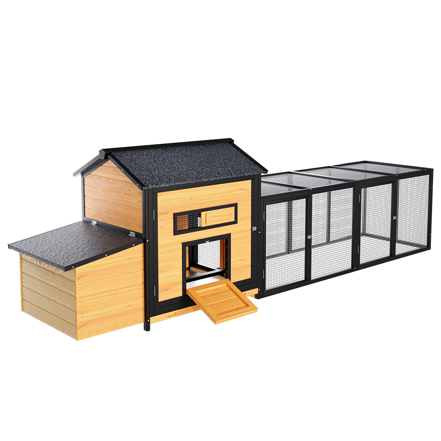 118'' Wooden Chicken Coop with Run, Large Outdoor Chicken Coop with Nesting Box, Waterproof Poultry Cage Hen House with Perch, Sliding Tray for Chickens, Rabbit Hutch Duck Coop for Backyard