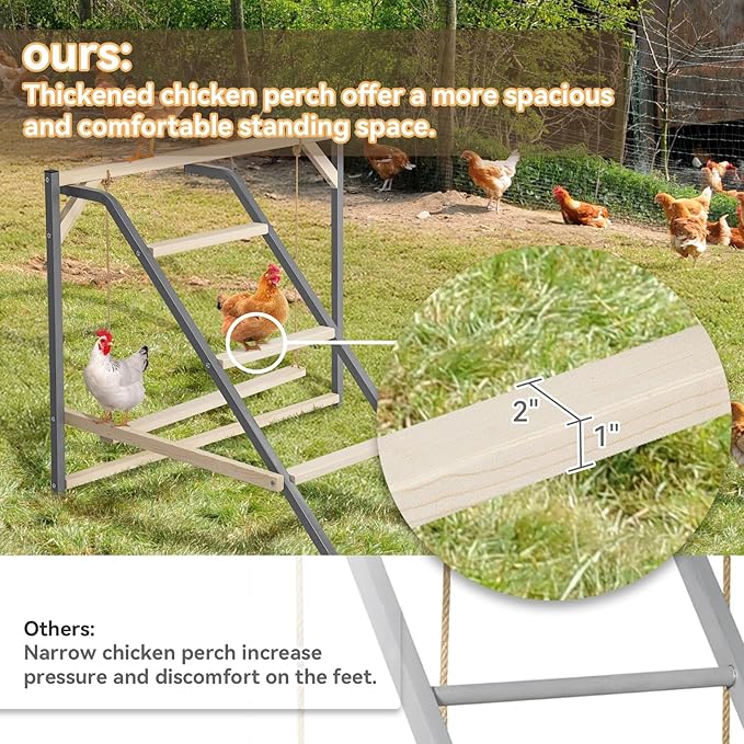 PETSFIT Chicken Perch for Coop-Solid Wood and Rustproof Iron Roosting Bar with Swing - Ideal for Backyard Poultry, Chicken Coops, and Farms-Easy to Assemble and Clean