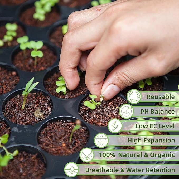 Premium Organic Coconut Coir Bricks - 8 Pack Coco Coir Bricks for Planting, Gardening, and Potting Soil Substrate. Low EC & pH Balanced 100% Organic Peat Moss Mix with Fiber from Coconut Husks