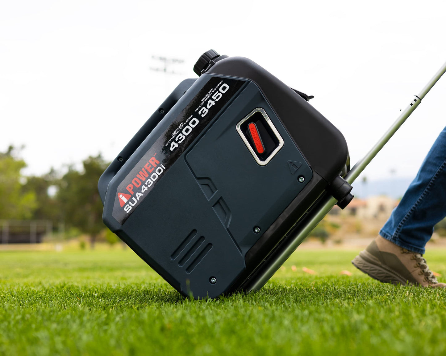 A-iPower Portable Inverter Generator Gas, 4300W RV Ready, EPA & CARB Compliant CO Sensor, Portable Light Weight With Telescopic Handle For Backup Home Use, Tailgating & Camping (SUA4300i)
