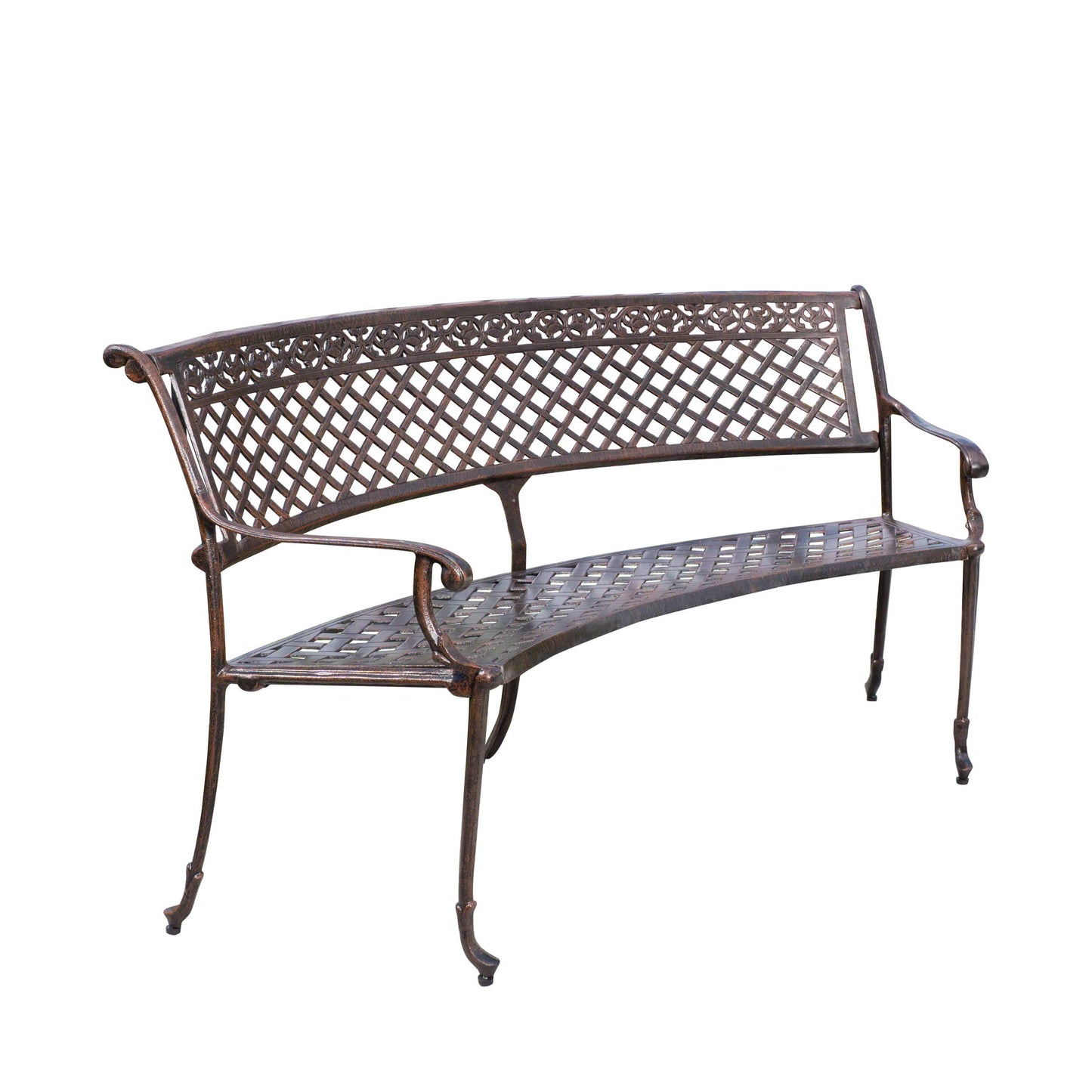 Christopher Knight Home Sebastian Outdoor Antique Cast Aluminum Sector Bench, Shiny Copper
