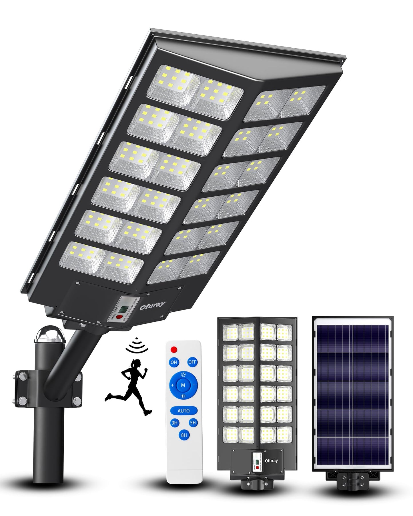Ofuray Of-9800W Solar Street Lights Outdoor,Solar Security Flood Lights Parking Lot Lights Commercial Dusk to Dawn, 6500k Waterproof Led with Remote Control Motion for Street,Court,Barn