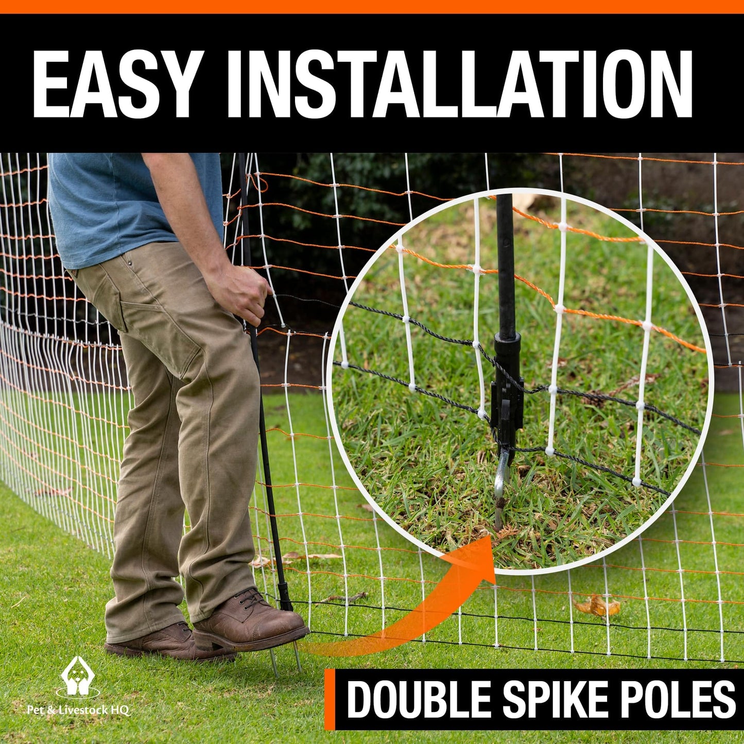 Pet & Livestock HQ Premium Semi-Rigid Electric Poultry Netting Fence 48" x 164' - Portable Pre-Assembled Electric Fencing for Chicken Sheep Goats (19 Posts, 2 Spikes)