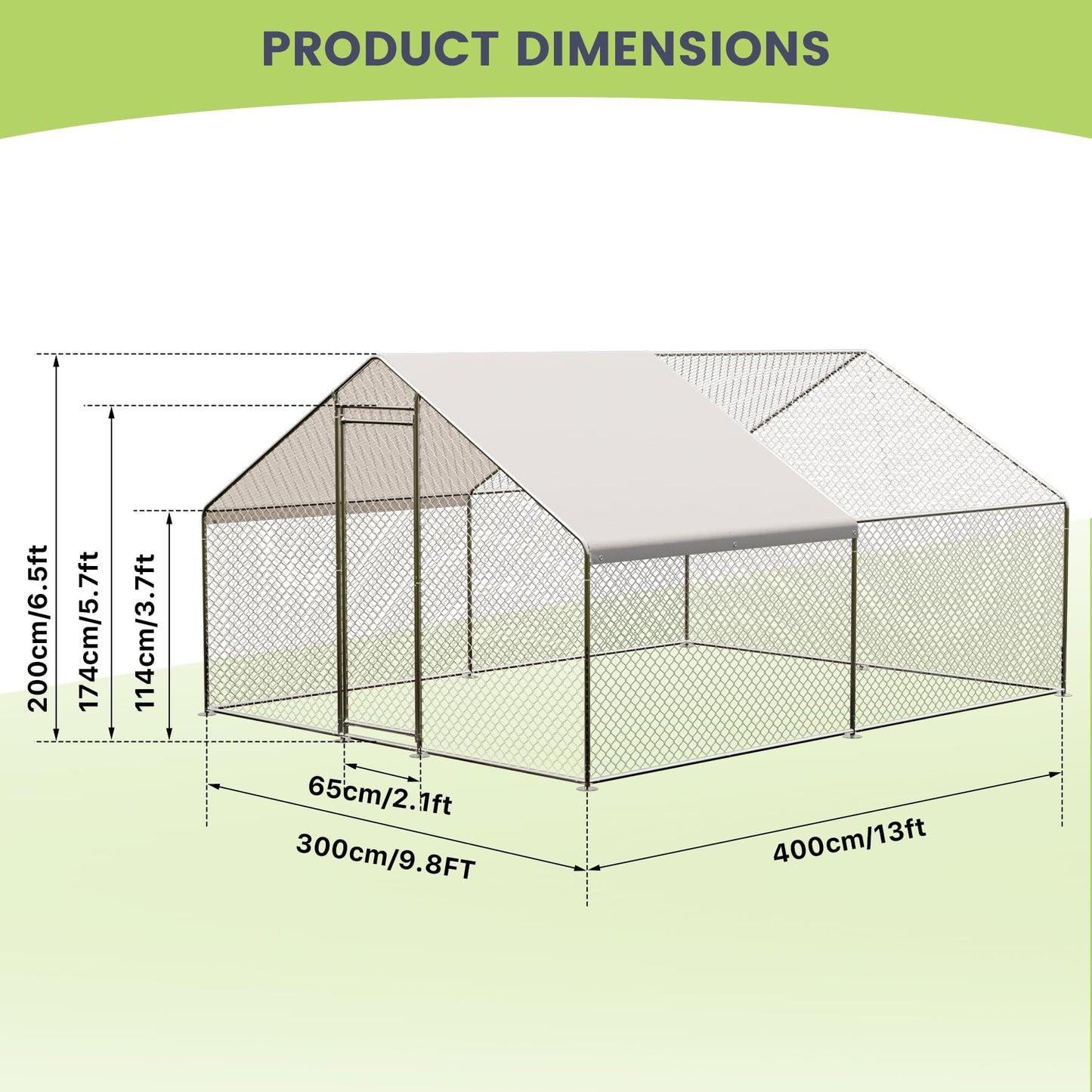 Large Metal Chicken Coop, Large Chicken Run, Walk-in Poultry Cage with Waterproof and Anti-Ultraviolet Cover for Outdoor Yard Farm Use (9.8' L x 13.1' W x 6.6' H)