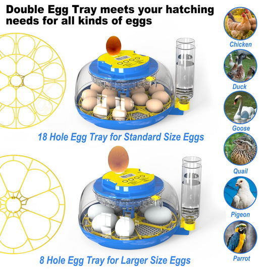 Incubators for Hatching Eggs-18 Egg Incubator with Automatic Egg Turning and Humidity Control, Incubadora de Huevos de Gallina for Chicken, Ducks, Goose, Pigeon, Quail, Smart Incubator with Egg Candle