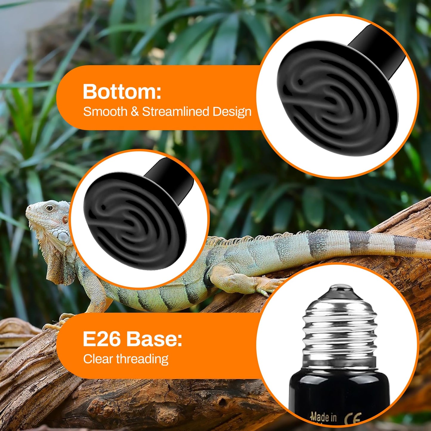 BN-LINK 150W Reptile Heat Lamp 2-Pack, Ceramic Heat Emitter Bulbs, No Light Heat Lamp for Reptiles, Chickens, Lizard, Turtle, Snake