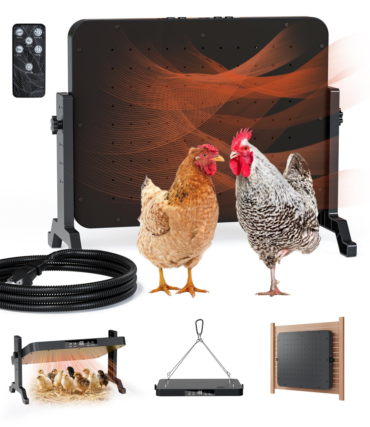 Smart Chicken Coop Heater with Thermostat, 200W Radiant Heat Panel with Adjustable Temp (86~194℉) & 12H Timer, Coop Heater for Winter, Remote Control, Animal-Proof Power Cord, ETL/UL Certified Safe