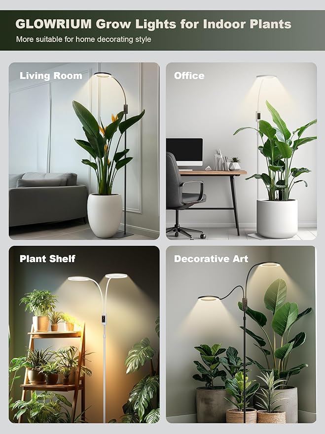 GLOWRIUM Smart Grow Lights for Indoor Plants, 24W Full Spectrum Plant Lights, Bluetooth App & Manual Control, Adjustable Height 47-70.9", Auto Timer, Indoor Plant Lamp for Tall Indoor Plants