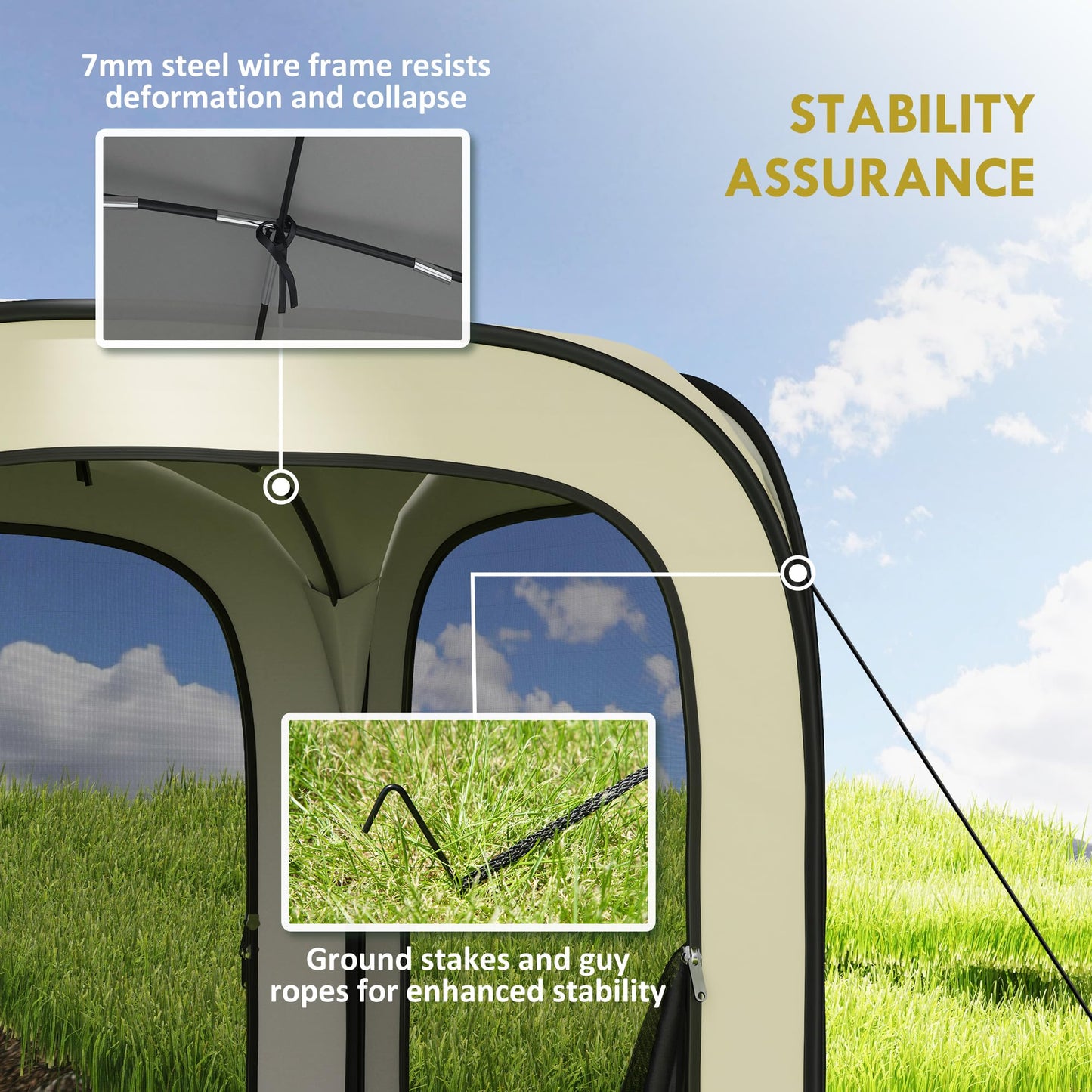 Outsunny 6 x 6ft Pop Up Screen Tent, Portable Camping Gazebo Canopy Screen House with UPF50+ Oxford Cloth and Carry Bag for Patio, Backyard, Deck and Outdoor Activities, Beige
