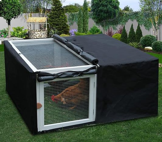 Assembly Free Chicken Coop, Foldable Chicken Run Cage Wooden, Extension Chicken Run Large Chicken Pen Rabbit Enclosure Duck House (White+Black Cover)