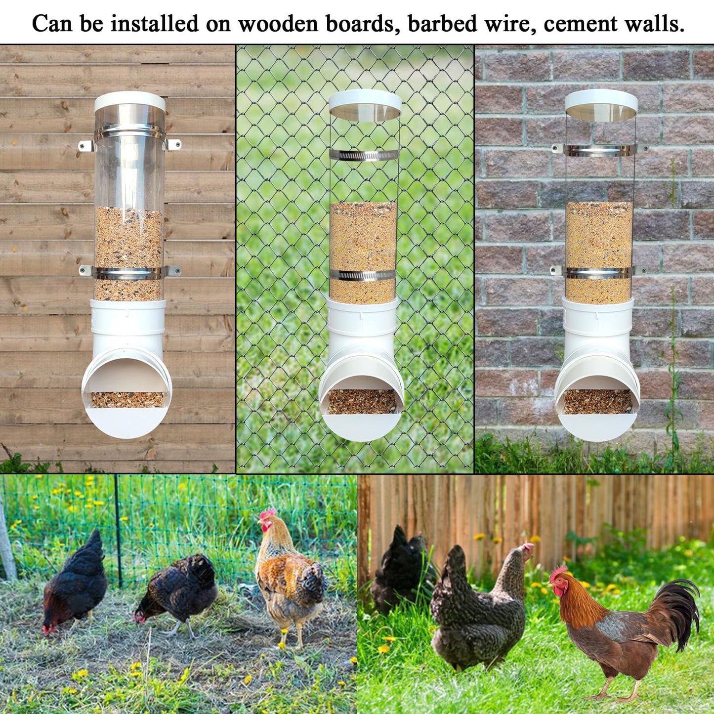 PVC Chicken Feeder,Outdoor Automatic Chicken Feeder,Chicken feeders no Waste,Wall Mount Weatherproof Chicken Gravity Feeder (Transparent)