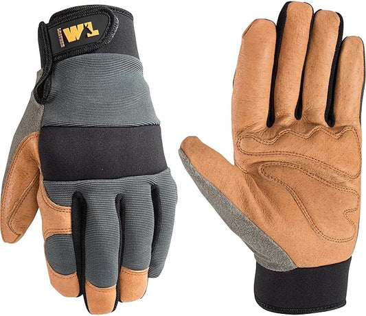 Wells Lamont Men's Heavy Duty Leather Palm Hybrid Spandex Work Gloves, Large (3236L), Gray
