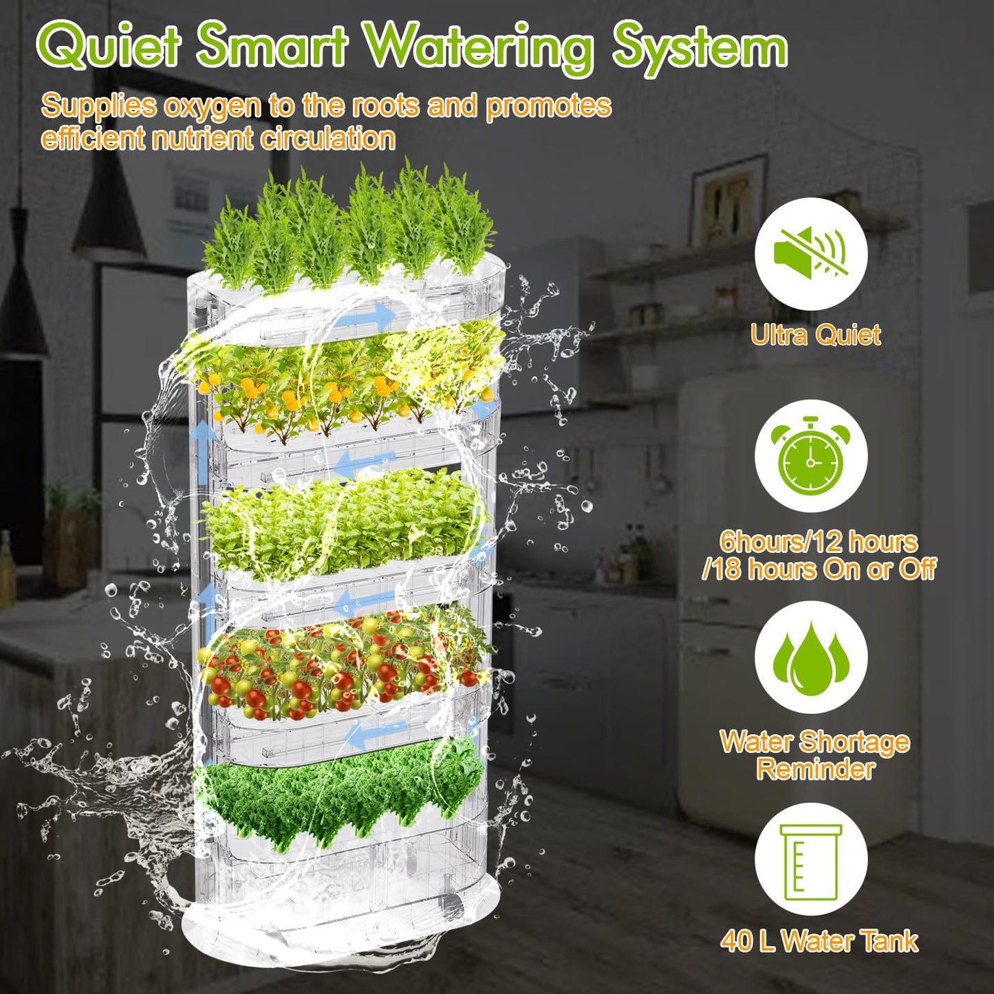 Lyfreen 5 Layers Hydroponics Growing System Kit, Indoor Garden with 80 Grow Baskets and Grow Light, Herb Garden with Quiet Pump System and Auto Timer, Hydroponic Tower for Home Kitchen Gardening