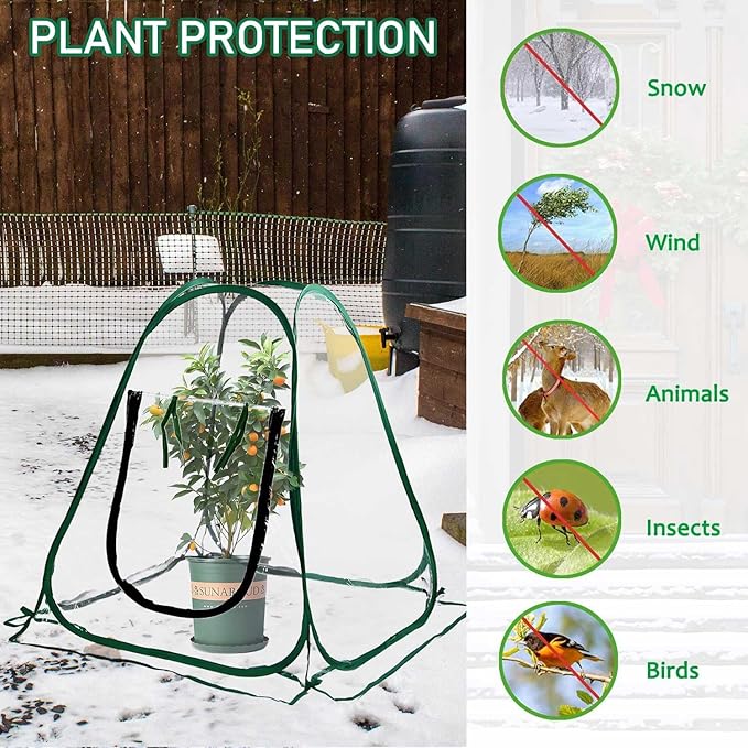 Plant Mini Greenhouse Pop Up Transparent Greenhouse Freeze Protection PVC Plant Cover with Roll-up Zipper Entry Doors for Indoor and Outdoor Gardens Protecting Plant from Cold Frost(PVC, 28x28x32in)
