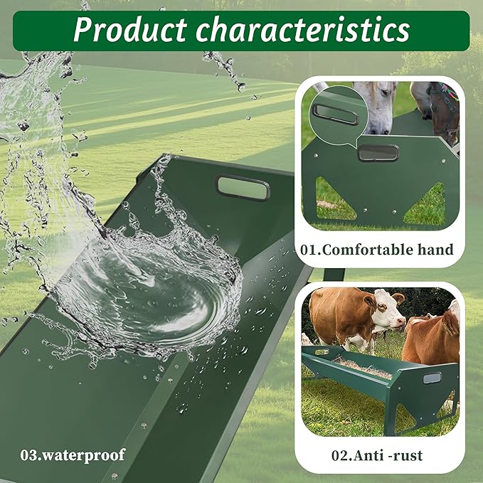 45 Inch Stainless Steel Feed Trough, Heavy Duty Goat Feeder, Livestock Feeder Large Capacity & Easy to Clean, for Calves, Goats, Sheep, Horses, Alpacas