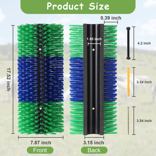 Livestock Scratching Brush, 17.5 x 7.8 Inch Goat Brushes for Grooming, Horse Brushes for Shedding, Livestock Brush with 4 Screws Great for Horse, Elk, Cattle, Pig, Sheep（Green）