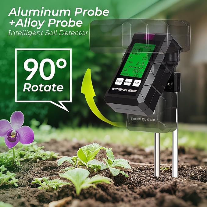 Walensee 6-in-1 Digital Soil Tester,Moisture Meter/Soil pH Tester/Fertility(EC)/Temperature/Light/Air Humidity Sensor, Plant Water Meter for Gardening,Lawns,Farms,Indoor & Outdoor Plants