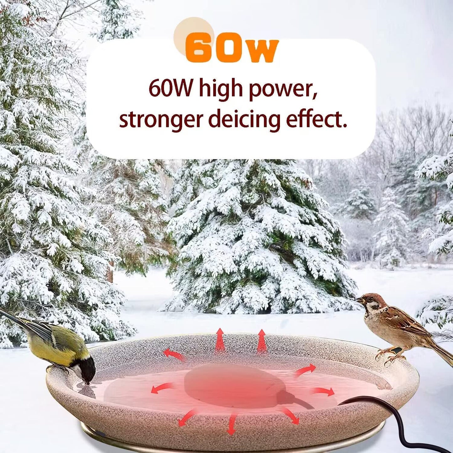 SENSTREE 60W Bird Bath Heater, Waterproof Birdbath Deicer for Outdoors, Keep Chicken Waterers from Freezing, Fit in All Kind of Birdbaths 110V 120V