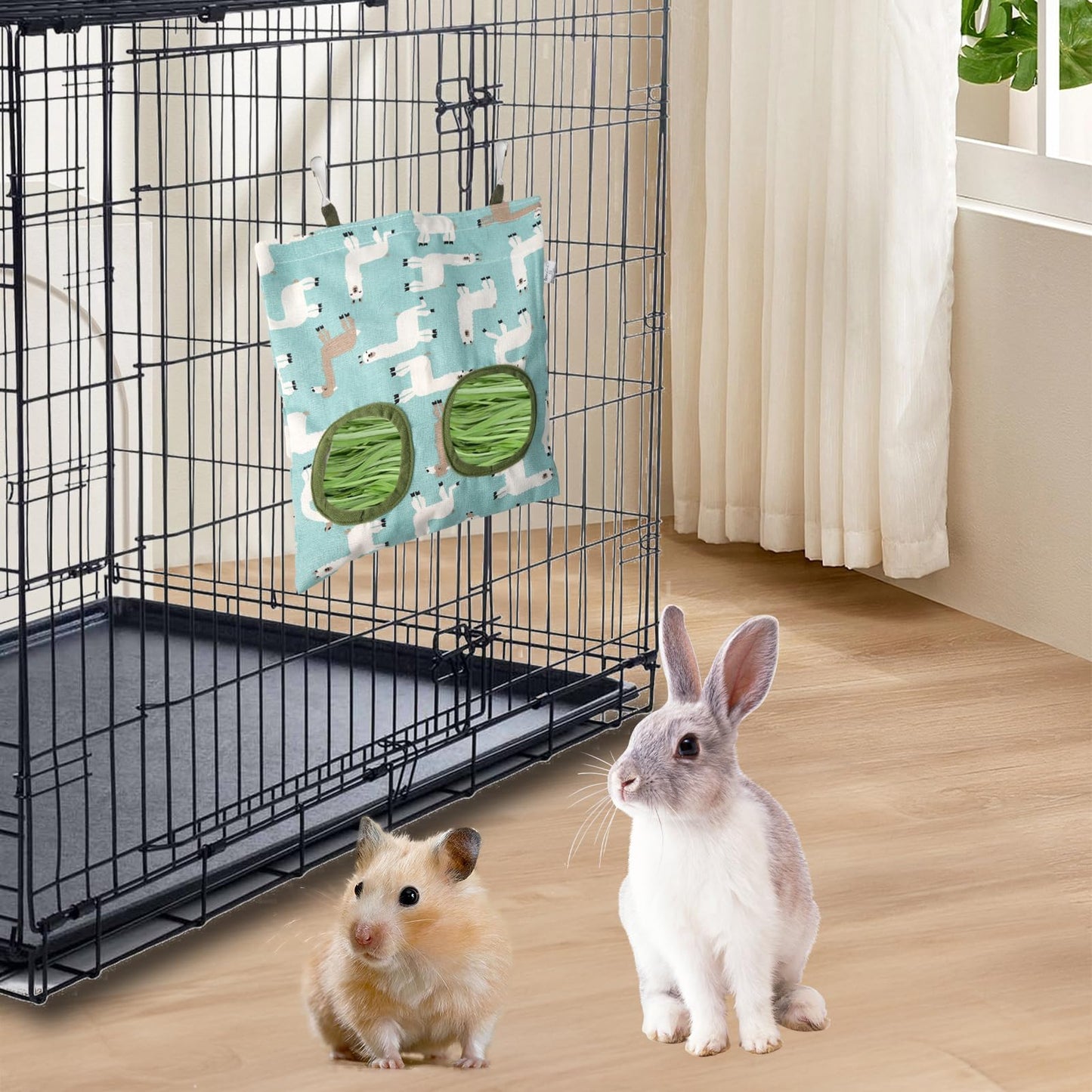 Maxqzin 2PCS Rabbit Hay Feeder, Hanging Hay Feeder Guinea Pig Hay Feeder Washable Hay Bag for Rabbits 2 Hole Hay Feeder for Guinea Pigs Chinchillas Hamsters (2 Style)
